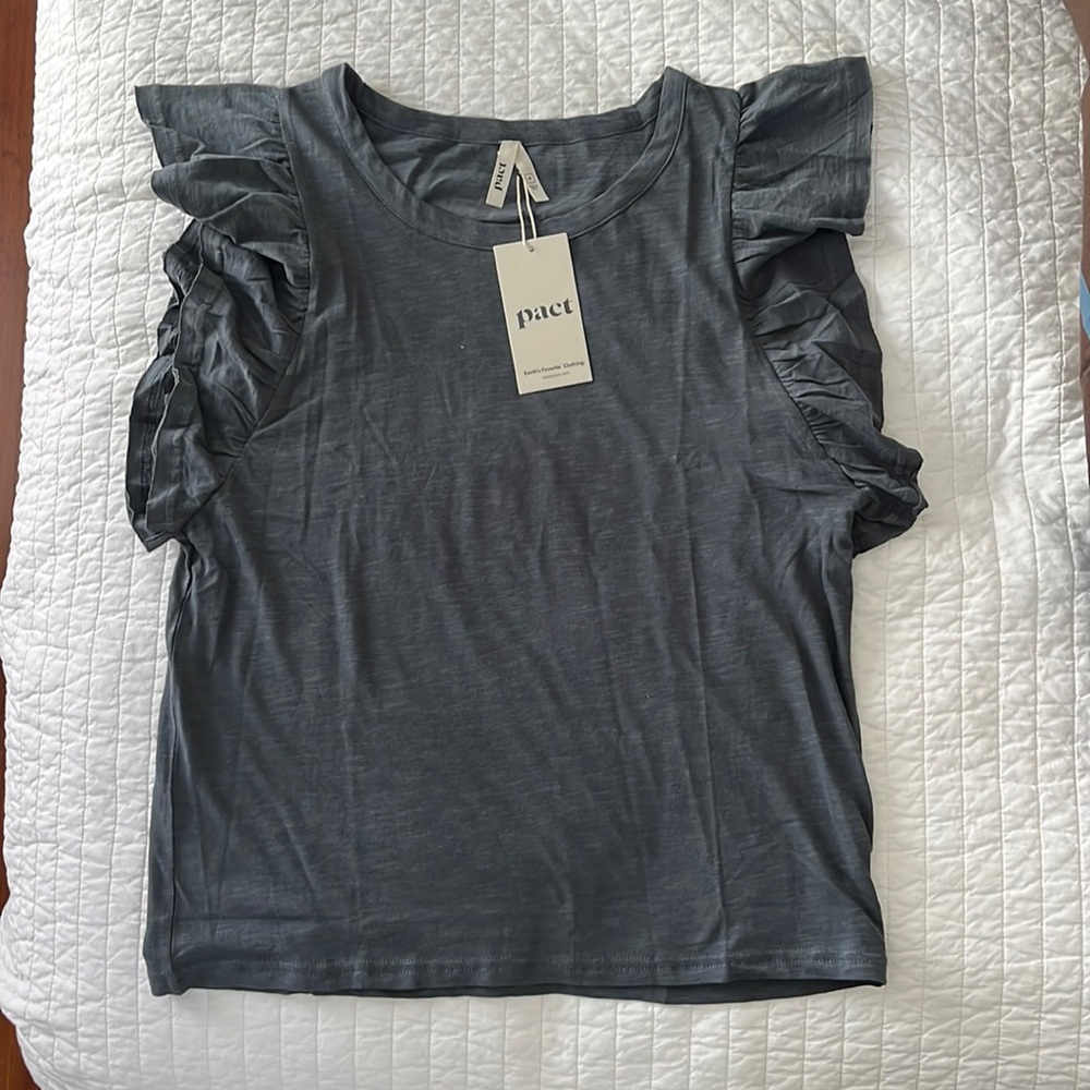 NWT Pact Tissue Slub Ruffle Tee